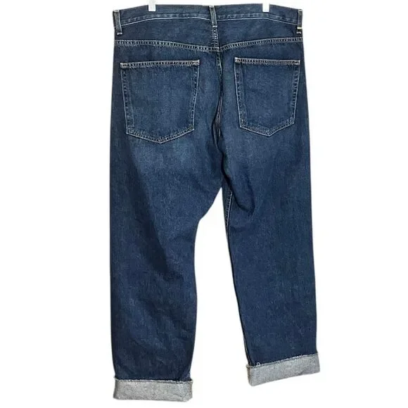 St. John Dark Wash Straight Wide Leg Raw Hem Salvaged Jeans Sz 14
